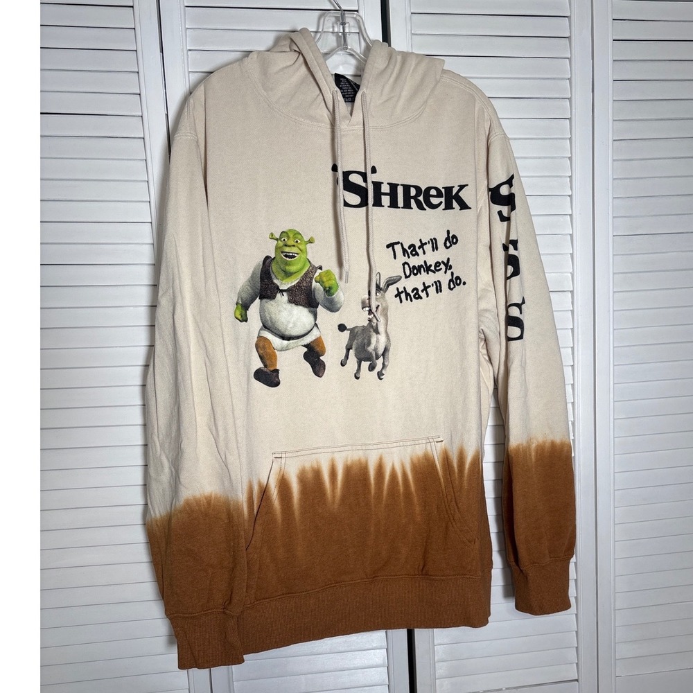 Shrek DreamWorks Graphic Hoodie 2XL Cream Brown Tie Dye That'll Do Donkey